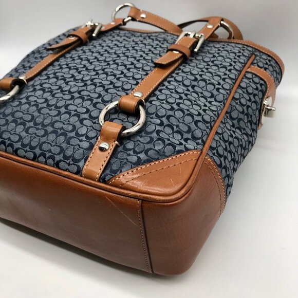 Coach Blue and Tan Canvas Signature Gallery Monogram Tote Bag F11526 - Picture 5 of 11